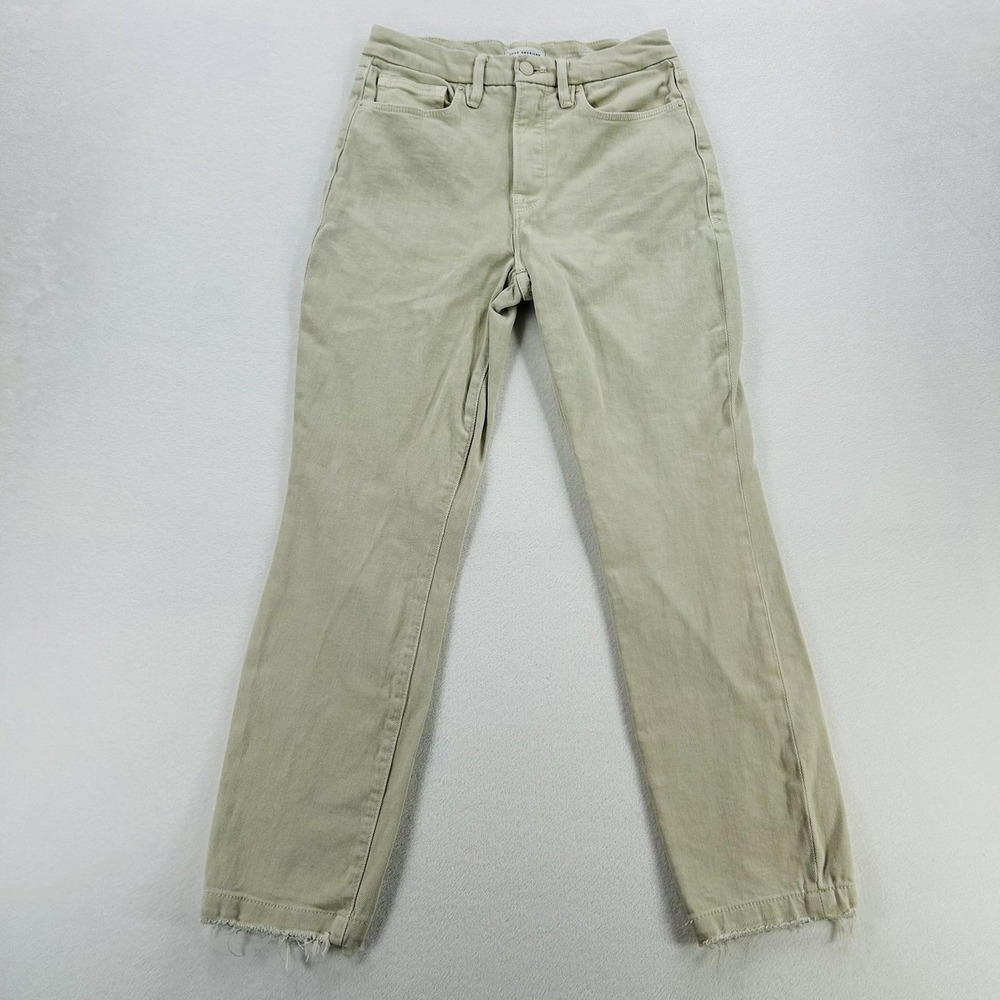 Good American Good Classic Slim Straight Jeans Womens 6/28 Beige Stretch Denim